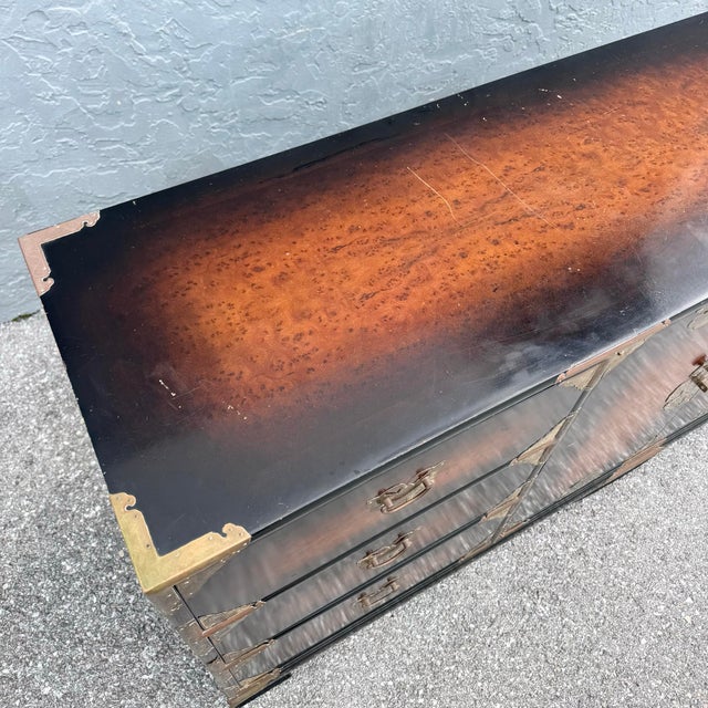 Vintage Chinese Burlwood and Brass Dresser For Sale In West Palm - Image 6 of 10