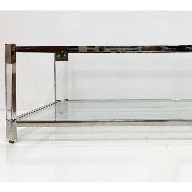 1970s Vintage Chrome, Thick Lucite Coffee Table With Glass Shelves For Sale - Image 5 of 6