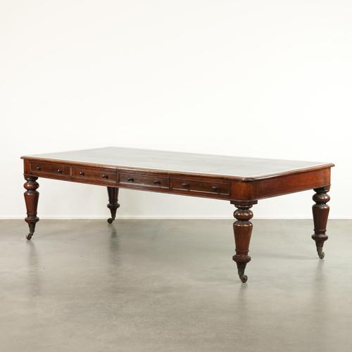 Large Antique English Library Writing Desk with a Dark Blue Leather Top, 19th Century For Sale - Image 15 of 15