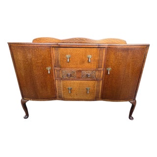 Antique Quarter Sawn Oak Buffet Sideboard With Curved Doors, C. 1928–1933 For Sale