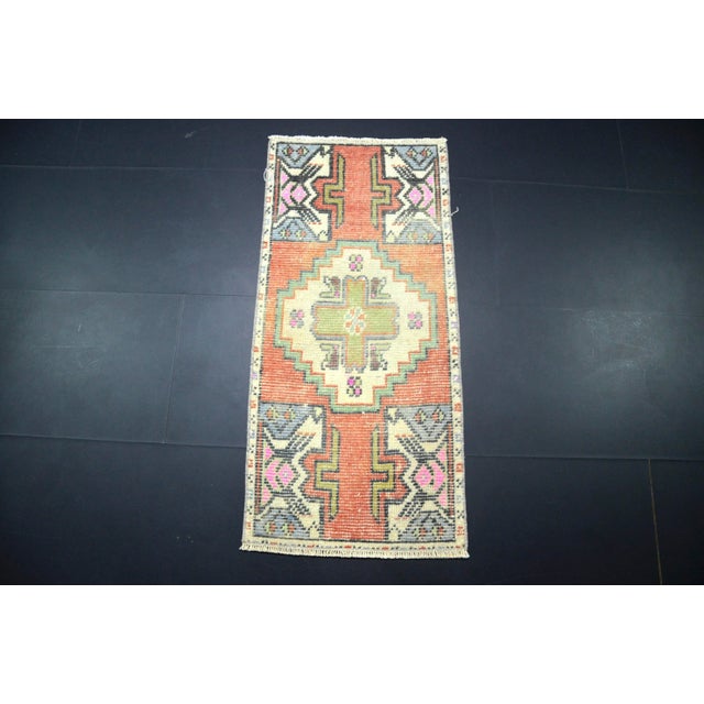 Multicolor Faded Turkish Handmade Doormat Rug For Sale In Phoenix - Image 6 of 6