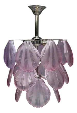 Mid-Century Modern, Purple Shell Motif Murano Glass, Pendant Light, 1960s