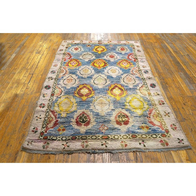 Early 20th Century Cotton Agra Carpet ( 4'2" x 6'9" - 127 x 206 ) Antique Agra - Cotton Indian Blue 1925 Rug, Circa Date:...
