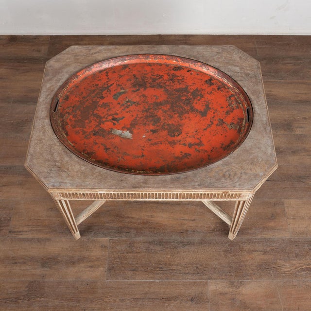 Gustavian (Swedish) Late 19th Century Gustavian Style Gray Painted Tray Top Side Table For Sale - Image 3 of 14