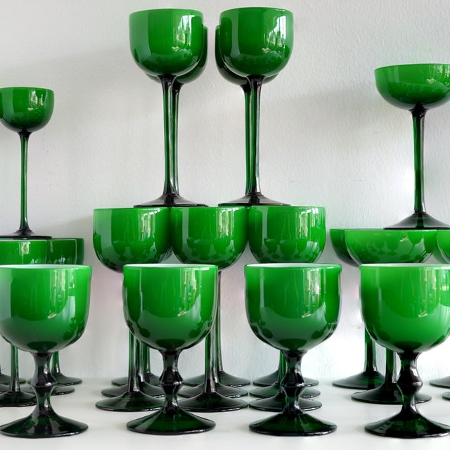 Italian 1960s Carlo Moretti Italian Green Cased Glasses- Set of 36 For Sale - Image 3 of 15
