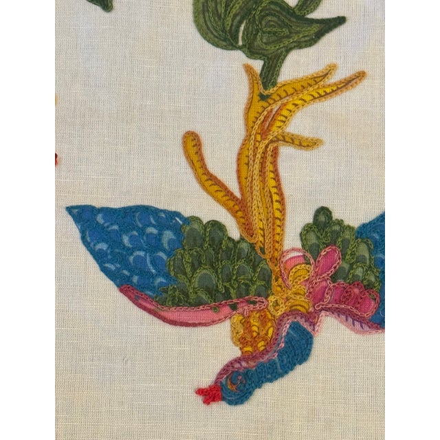 Traditional Clarence House Gujarat Crewel Embroidered Floral Bird Fabric For Sale - Image 3 of 9