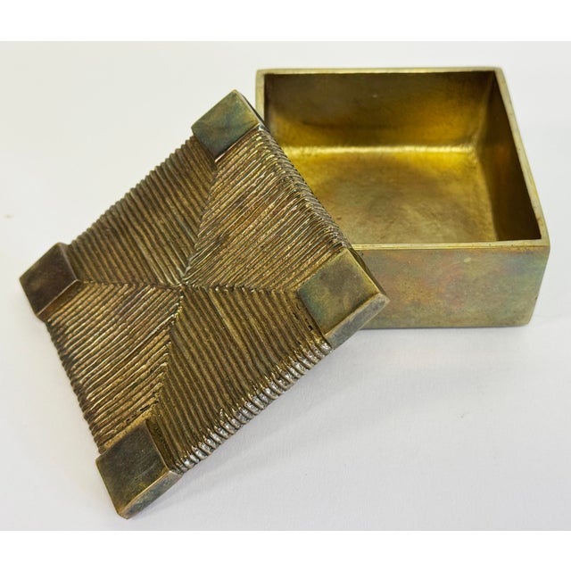 Brass Vintage Sarreid LTD Basketweave Lidded Brass Box For Sale - Image 8 of 9
