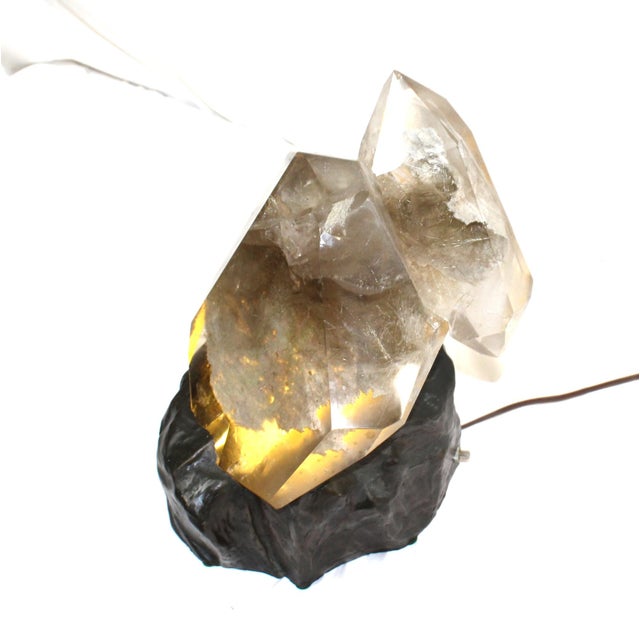 1990s Mid Century Modern Rock Crystal Lamp ,Bronze Base ,Rare Stone For Sale - Image 12 of 12