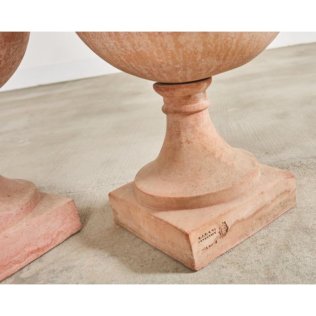 Pair of Tuscan Terracotta Garden Sphere Finials on Pedestals For Sale - Image 12 of 18