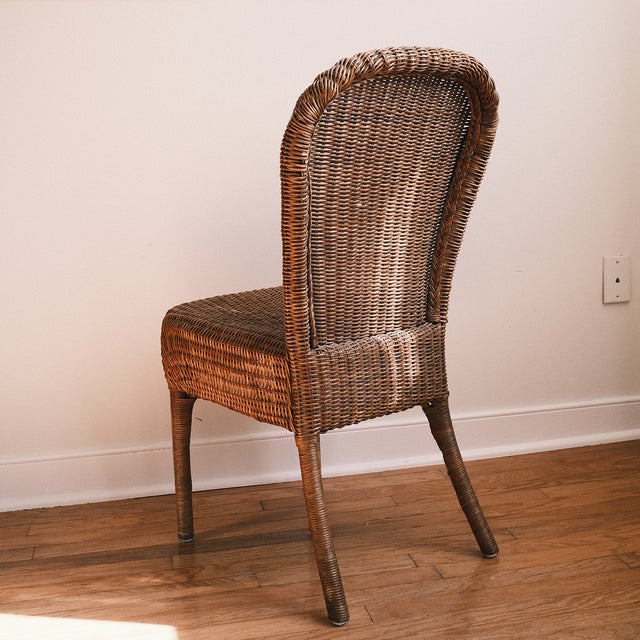 Coastal Vintage Woven Wicker and Rattan High-Back Side or Desk Chair For Sale - Image 3 of 5