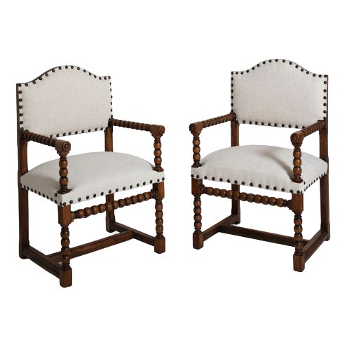 Turned Wood Armchairs, Set of 2 For Sale