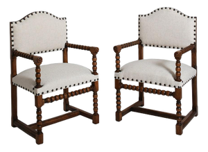 Turned Wood Armchairs, Set of 2