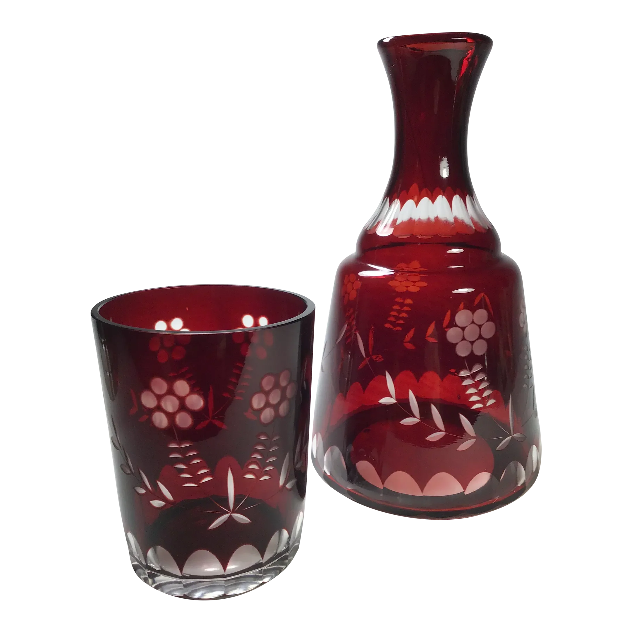 Vintage Bohemian Ruby to Clear Cut Glass Bedside Water Crafe