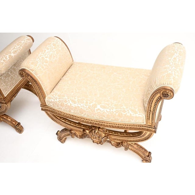 Antique French Rococo Style Gilt Wood Stools, 1950, Set of 2 For Sale - Image 9 of 13