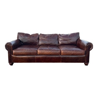 Restoration Hardware Lancaster Deep Seat 95 in Leather Sofa For Sale