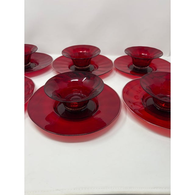 1980s Murano Glass Ruby Red Saucers and Desserts For Sale - Image 5 of 8