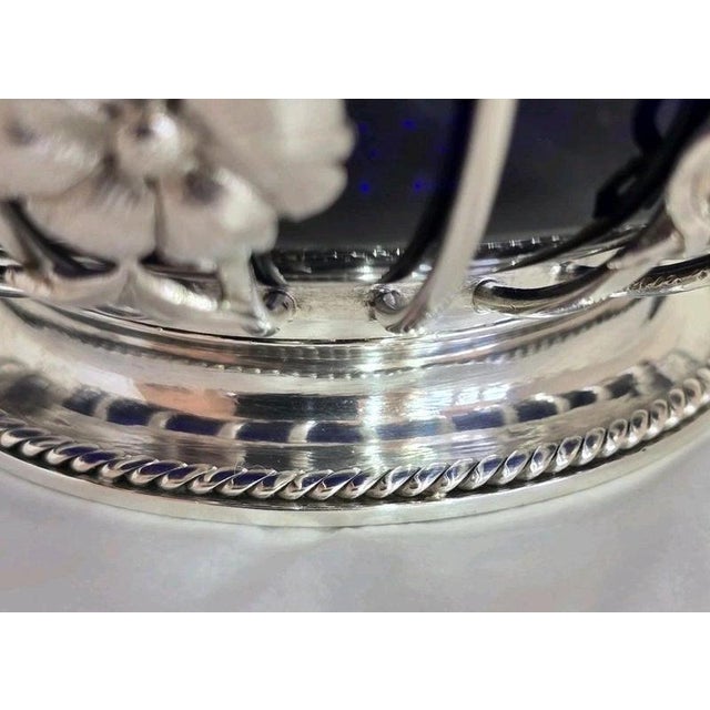 George V Sterling Silver Swing Handle Basket with Blue Glass Liner, 1912 For Sale - Image 16 of 18