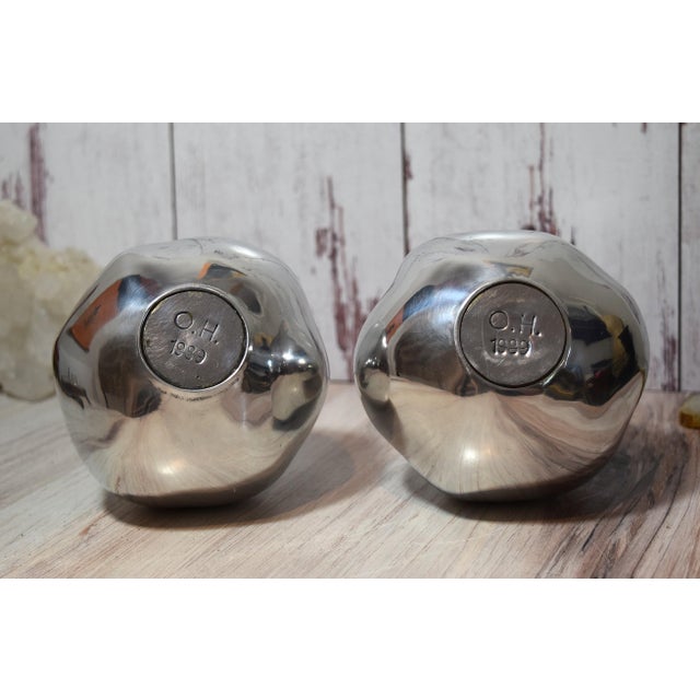 Set of 2 Pomegranates Cast Aluminum Candleholders by Oded Halahmy, 1989 For Sale - Image 15 of 17