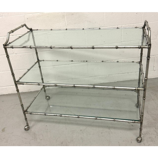 Maison Jansen Large 3-Tiered Maison Jansen Faux Bois Silver-Leaf Trolley/ Bar Cart For Sale - Image 4 of 18