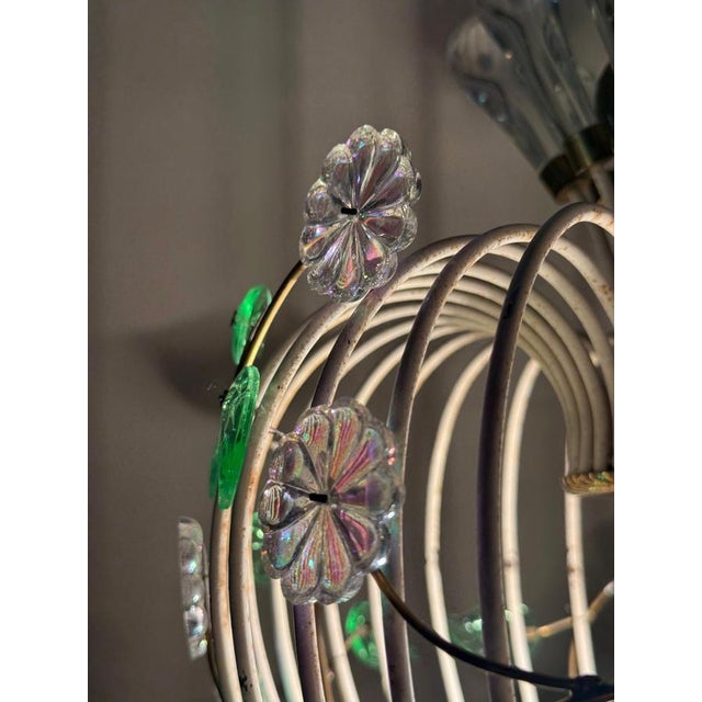 Mid-Century Modern Birdcage Hanging Lamp with Iridescent Flowers, 1950s For Sale - Image 15 of 18