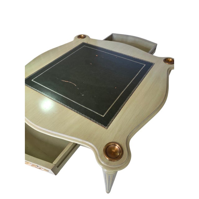 Chartreuse Mid-Century Louis XVI Style Game Table with Green Leather Top and Armchairs, 1960s, Set of 5 For Sale - Image 8 of 18