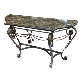 Vintage Maitland Smith Stone Top Sofa Table For Sale