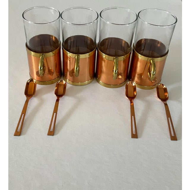 Metal Vintage Beucler Copper & Brass Irish Coffee Cups With Spoons Set- 12 Pieces For Sale - Image 7 of 7