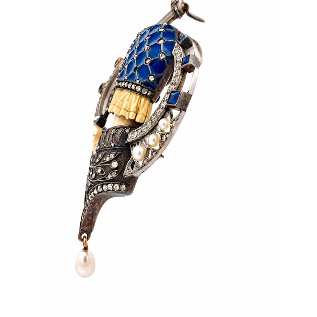 1910s Masriera Art Nouveau Pendant Necklace in 18k Gold, Platinum & Diamonds For Sale - Image 4 of 8