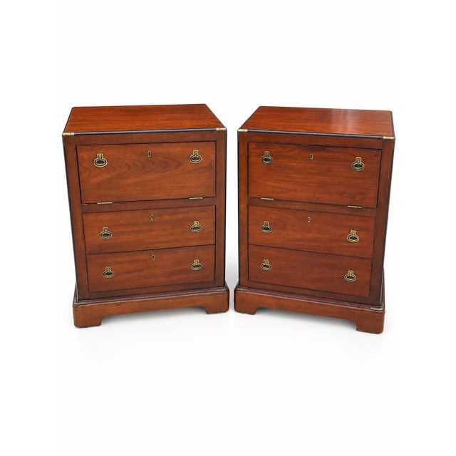Campaign 1970s National Mt. Airy Campaign-Style Nightstands — Pair For Sale - Image 3 of 11
