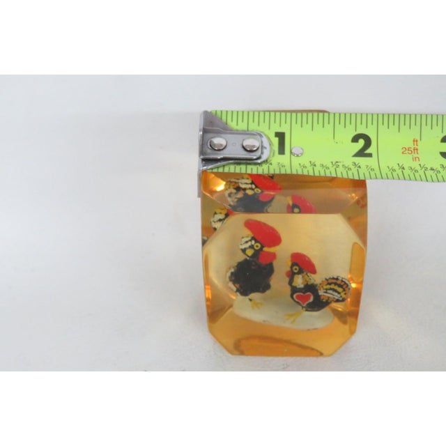 Barcelos Roosters Encased Lucite Souvenir Paperweight Amber Tinted Acrylic 5105b For Sale - Image 12 of 15