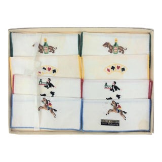 Boxed Set of 8 Tri-Fold Hand-Loomed Circa 1950s Linen Gaming Cocktail Napkins (New) For Sale
