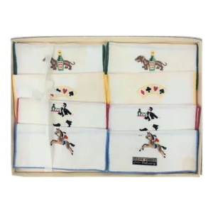 Boxed Set of 8 Tri-Fold Hand-Loomed Circa 1950s Linen Gaming Cocktail Napkins (New)