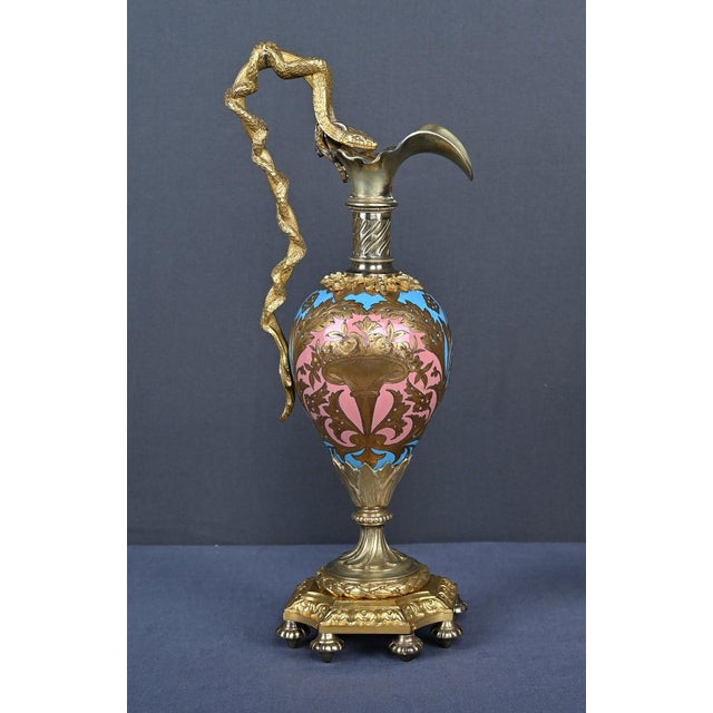 Napoleon III Bronze and Cloisonné Enamel Ewers, Mid-19th Century, Set of 2 For Sale - Image 5 of 17