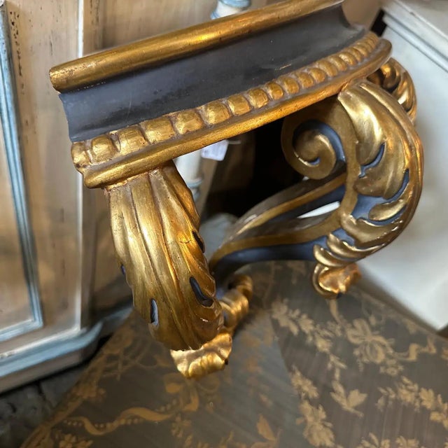 Wood Baroque Revival Blue Lacquered and Gilded Wood Italian Corner Console Table For Sale - Image 7 of 12
