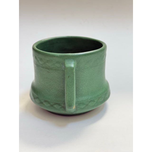 Weller Pottery Early 20th. C. Weller Pottery Matte Green Arts & Crafts Handled Vessel For Sale - Image 4 of 11