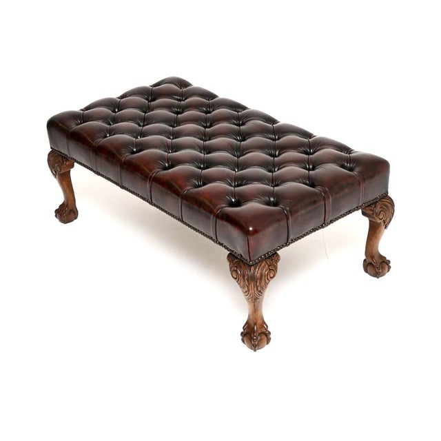 Vintage Chippendale Leather Ottoman, 1930 For Sale - Image 3 of 8