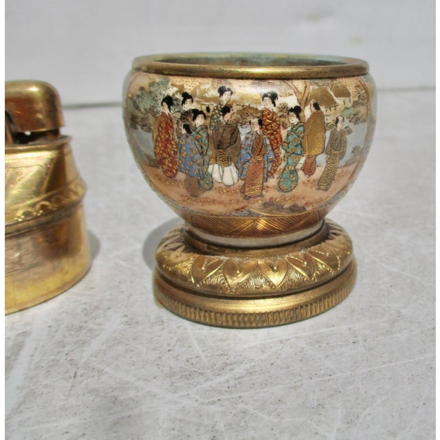 Metal Satsuma Porcelain Lighter Circa 50s For Sale - Image 7 of 7