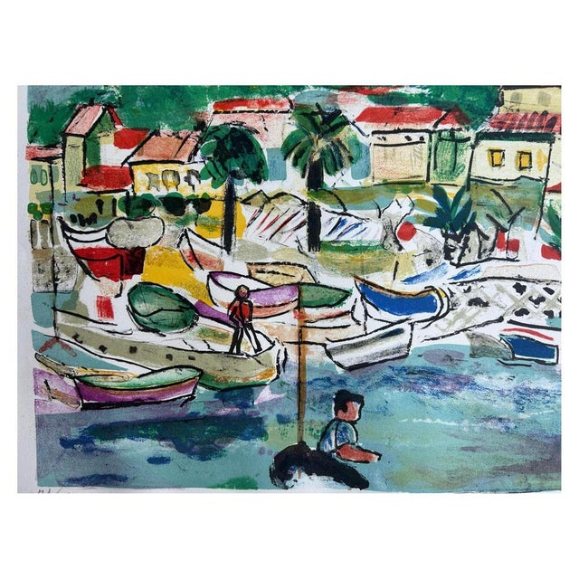 Modern François Desnoyer, Port of Sainte Maxime, Original Lithograph For Sale - Image 3 of 8