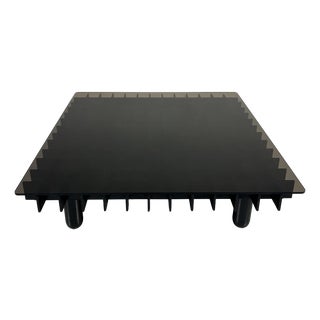 Coffee Table in Black Wood and Smoked Glass in the style of Gianfranco Frattini, Italy, 1970s For Sale