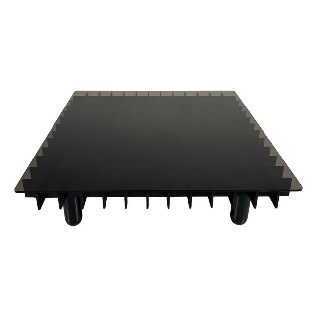 Coffee Table in Black Wood and Smoked Glass in the style of Gianfranco Frattini, Italy, 1970s For Sale