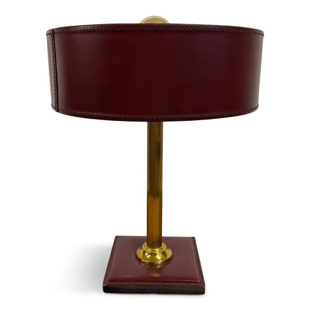 Red Leather Table Lamp in the style of Jacques Adnet, France, 1980s For Sale - Image 12 of 12