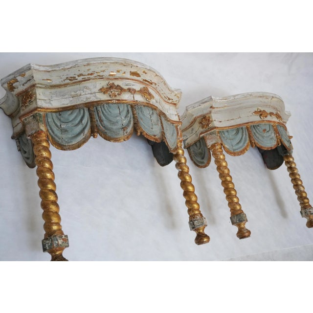 Melissa Levinson Pair of 19th Century Italian Painted & Parcel Gilt Consoles by Mla For Sale - Image 4 of 18