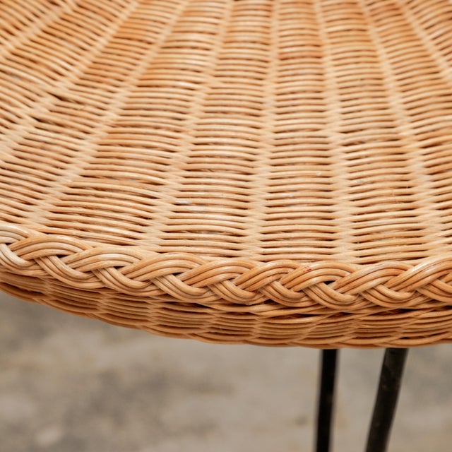 Steel wire frame rattan tea height table, France circa 1950's.