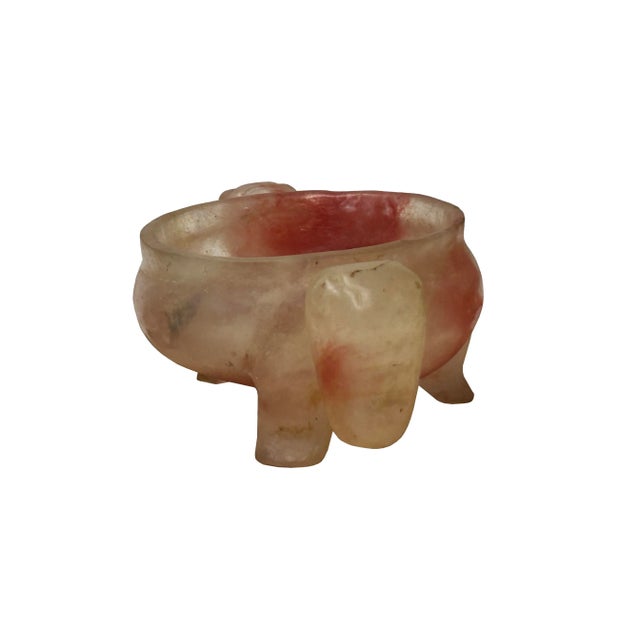 Glass Pink Red Crystal Color Stone Powder Resin Tri-Leg Ding Shape Container For Sale - Image 7 of 14