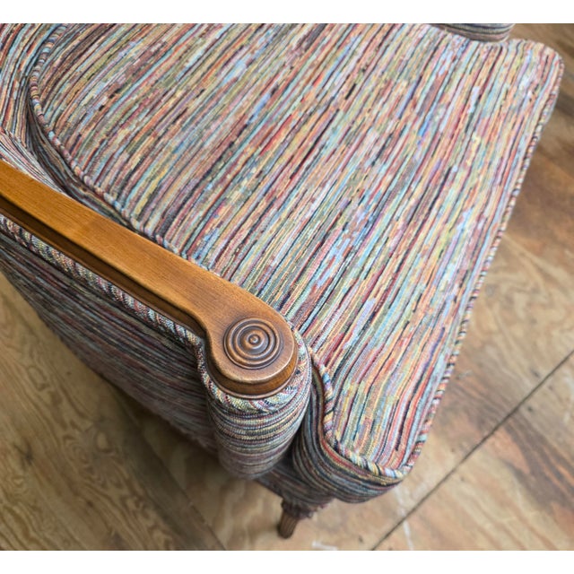 Louis XVI Revival Carved Walnut Fauteuil Armchair With Fluted Legs and Striped Upholstery, 20th Century For Sale In Washington DC - Image 6 of 11