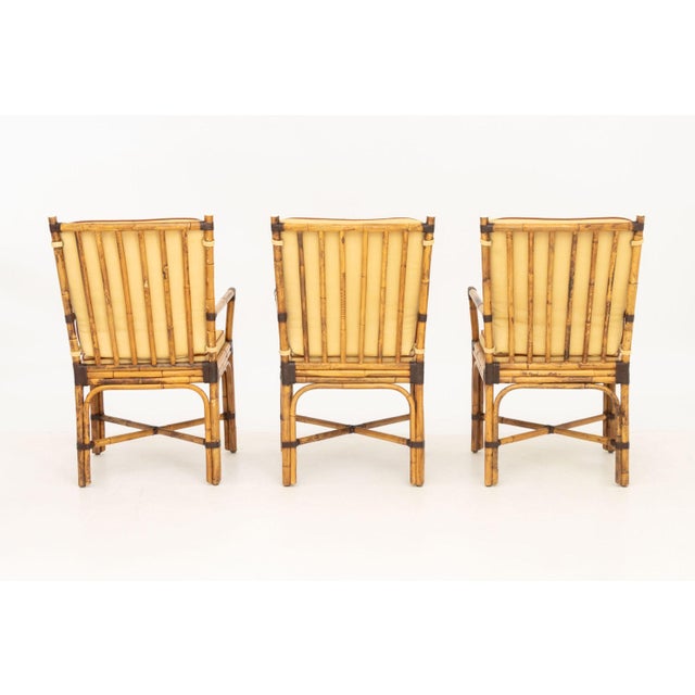 Set of Six Pierce Martin Modern Bamboo and Rattan Wrapped Arm Chairs For Sale In New York - Image 6 of 14