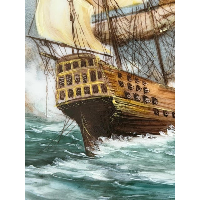 1920s Vintage Hand-Painted Naval Battle Plates by Semone, 1920s, Set of 2 For Sale - Image 5 of 14