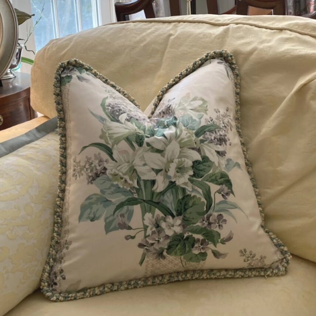 2020s Wildflower Stripe by Jean Monro Square Decorative Pillow With Down Feather Insert For Sale - Image 5 of 6