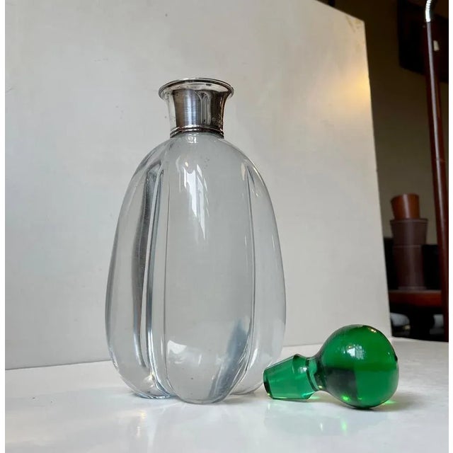 Art Deco Strombergshyttan Decanter in Crystal and Silver, 1930s For Sale - Image 3 of 7