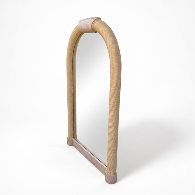 Beige 1980s Postmodern Tessellated Stone Arched Wall Mirror For Sale - Image 8 of 18